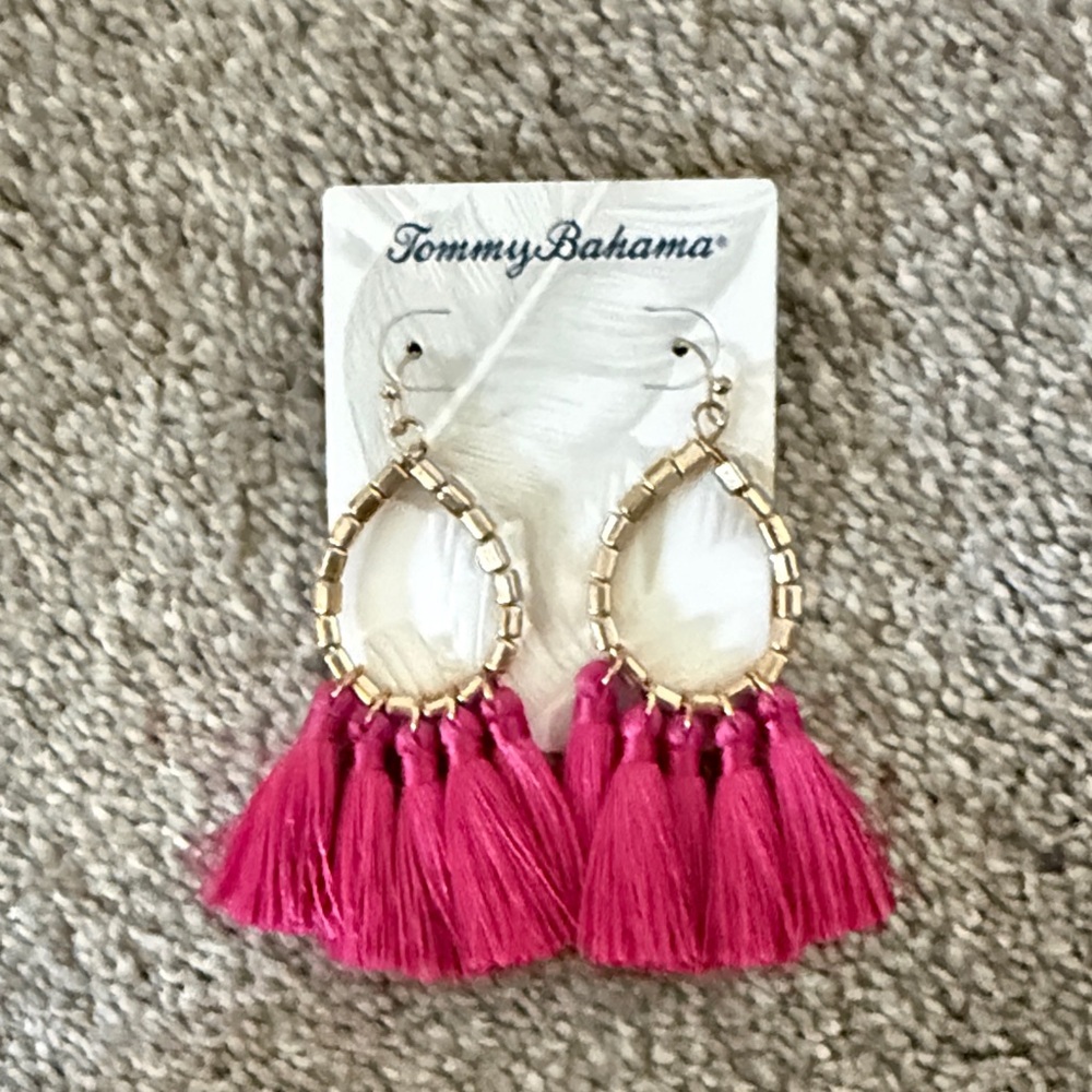 Tommy Bahama Gold Toned Pink Tassel Earrings